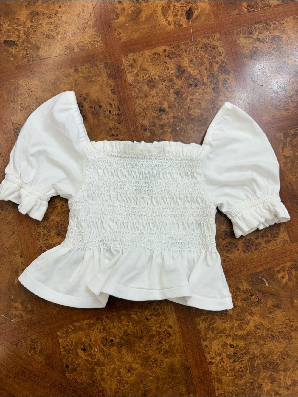 Polo by Ralph Lauren White Smocked Puff Sleeve Peplum Top